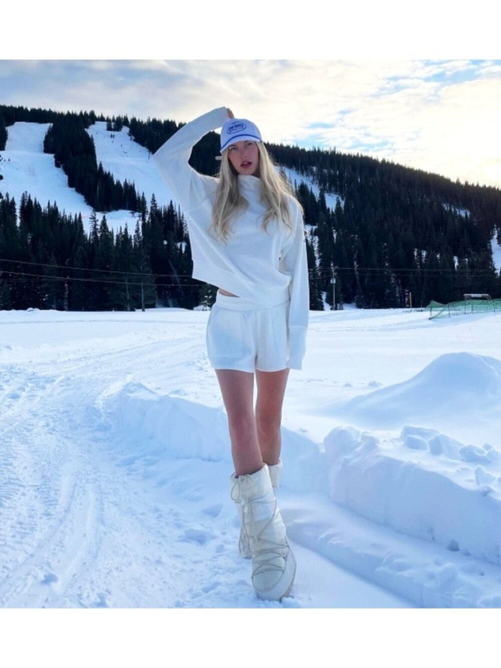 Alo Weekend Escape Mock Neck Long Sleeve Ivory Waffle Thermal Turtleneck Sweater - Picture 9 of 16
